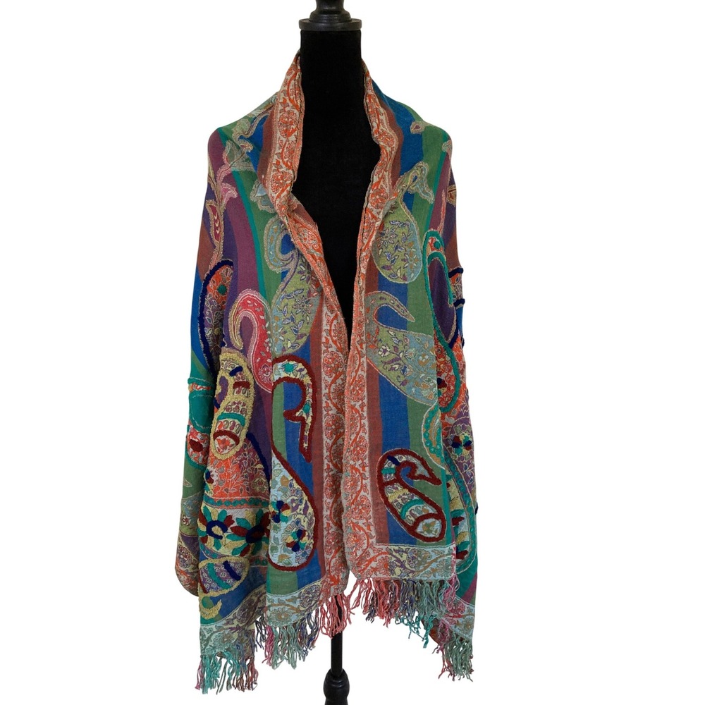 Bohemian Paisley Patchwork‎ Pashmina Wrap Multicolor Textured Embroidered Shawl